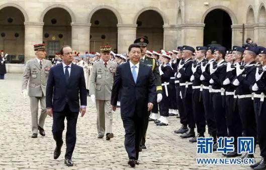 2014年3月26日，在巴黎同时任法国总统奥朗德会谈。记者鞠鹏摄