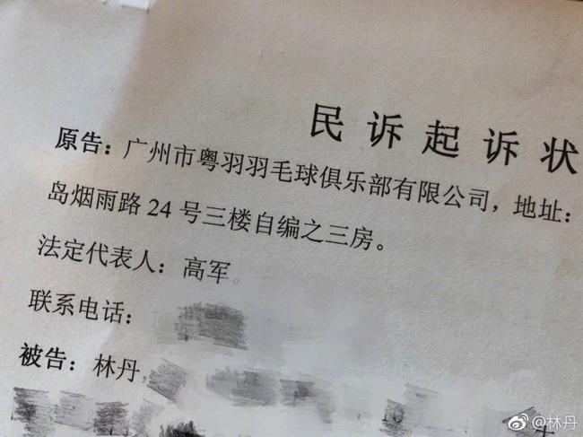 林丹晒出民诉起诉书