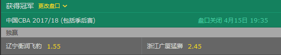CBA夺冠赔率