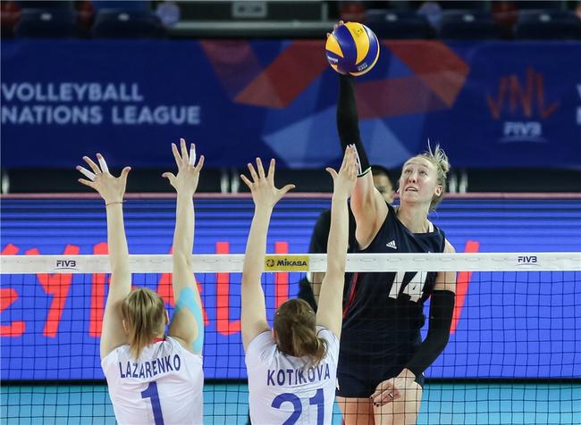 世界女排联赛美国3-0俄罗斯