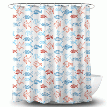 朵梦莎日式鱼创意印花涤纶防水浴室帘子