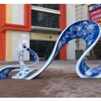 湖州广场青花瓷抽象人物雕塑 飘带裙摆工艺定制